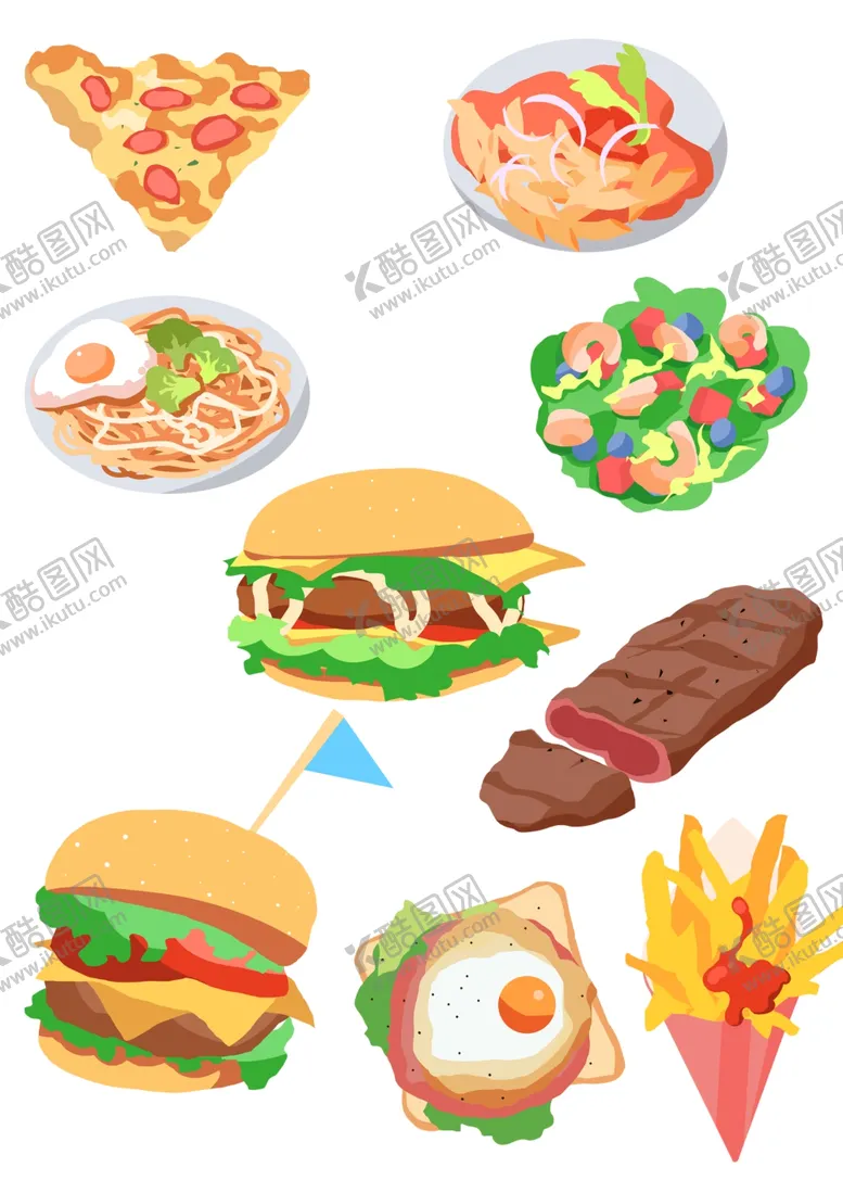 编号：10835502191352459133【酷图网】源文件下载-扁平风西式美食免扣