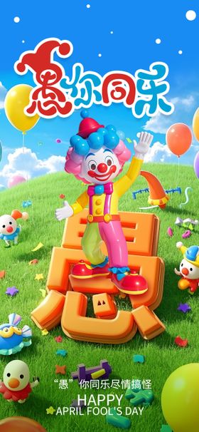 3D愚人节卡通节日海报