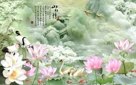 3D立体浮雕玉雕荷花