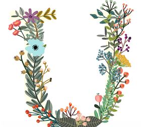 创意矢量手绘花卉字母