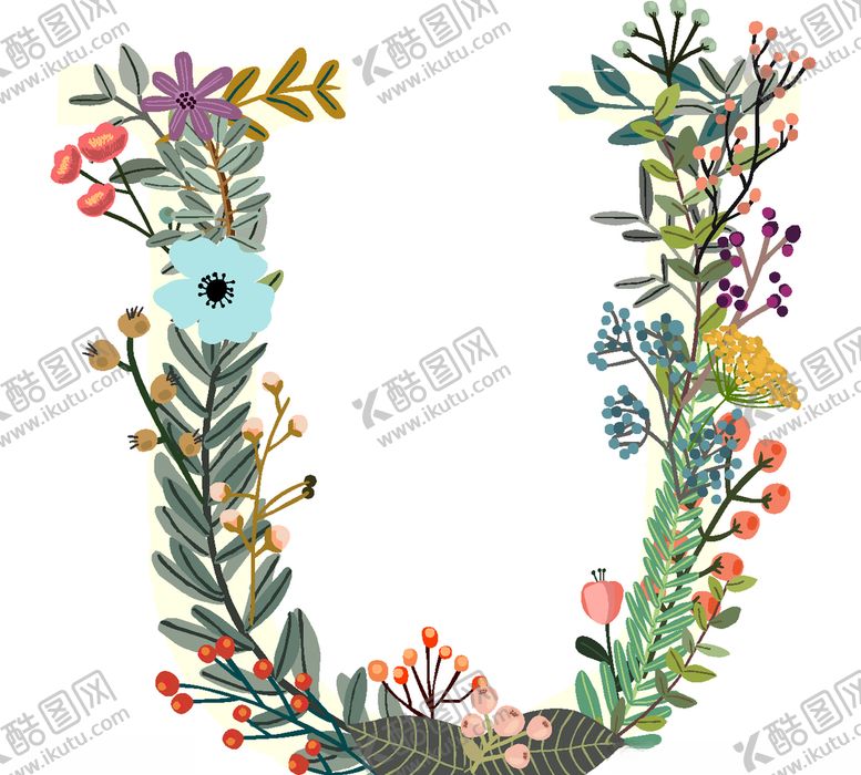 编号：52641610302238219779【酷图网】源文件下载-创意矢量手绘花卉字母