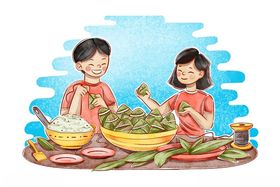 端午节包棕子家庭温馨场景