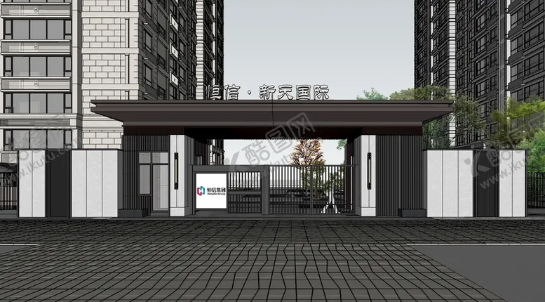 编号：29459102042338161748【酷图网】源文件下载-小区大门建筑su建模模型skp