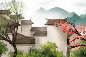 江南小镇建筑复古背景海报素材