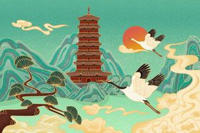 国潮海报设计图片名胜古迹鹤舞九天时尚流
