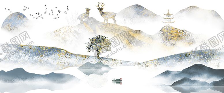 编号：20358910072157105426【酷图网】源文件下载-水墨装饰画 山水晶瓷画