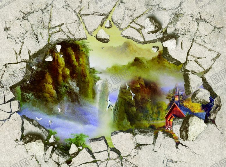 编号：75563409270507302695【酷图网】源文件下载-山水壁画