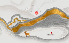 新中式线条创意山水玄关屏风画背