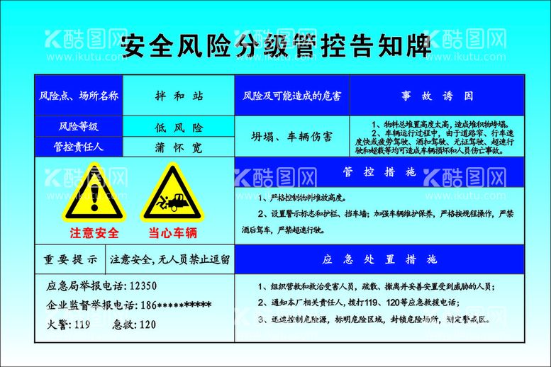 编号：54611411280517535394【酷图网】源文件下载-安全风险分级管控告知牌