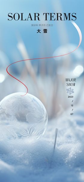 大雪节气海报积花水晶球简约