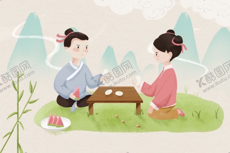 编号：12765906190056529816【酷图网】源文件下载-立夏中国风小朋友玩斗蛋游戏