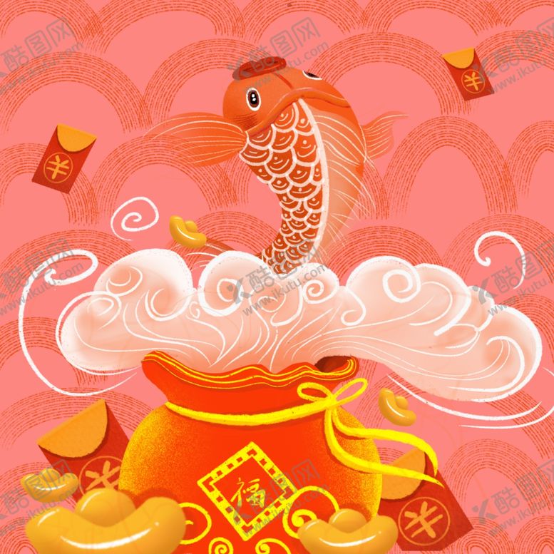 编号：36012610142028527940【酷图网】源文件下载-中国风祥云金鱼福袋插画