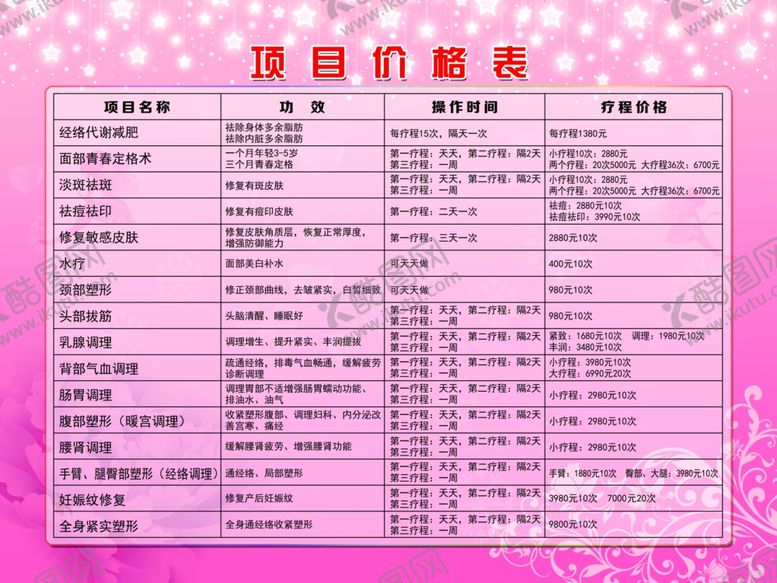 编号：84521007061626123526【酷图网】源文件下载-美容价目表