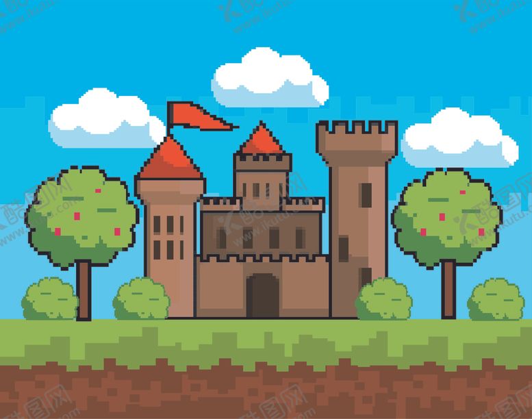 编号：67592309300452435120【酷图网】源文件下载-复古像素风游戏场景插画