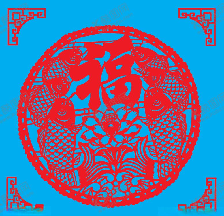 编号：96711709150713235579【酷图网】源文件下载-莲年有鱼剪纸