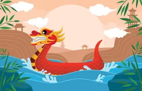 端午节海报卡通画插画波纹