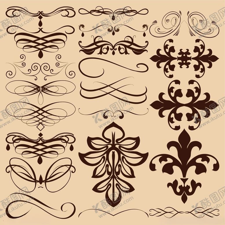 编号：55098411200315466337【酷图网】源文件下载-复古花纹装饰元素集合