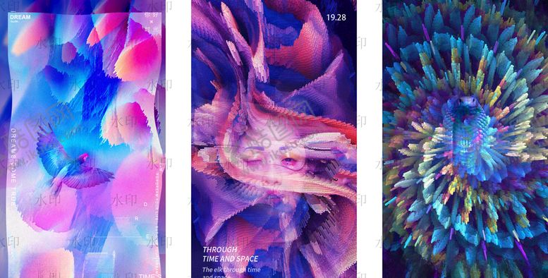 编号：46521610060828322904【酷图网】源文件下载-3D粒子幻彩抽象渐变手机壁纸