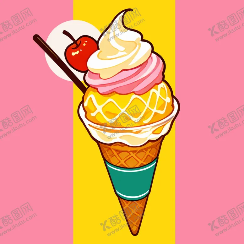 手绘卡通水果冰淇淋美味可爱夏日清凉