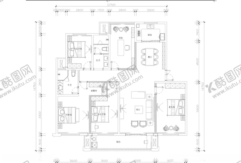 编号：10388106142342585562【酷图网】源文件下载-cad户型图