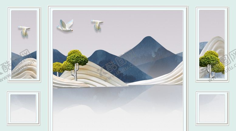 编号：91826809220733496095【酷图网】源文件下载-山水画框框背景墙