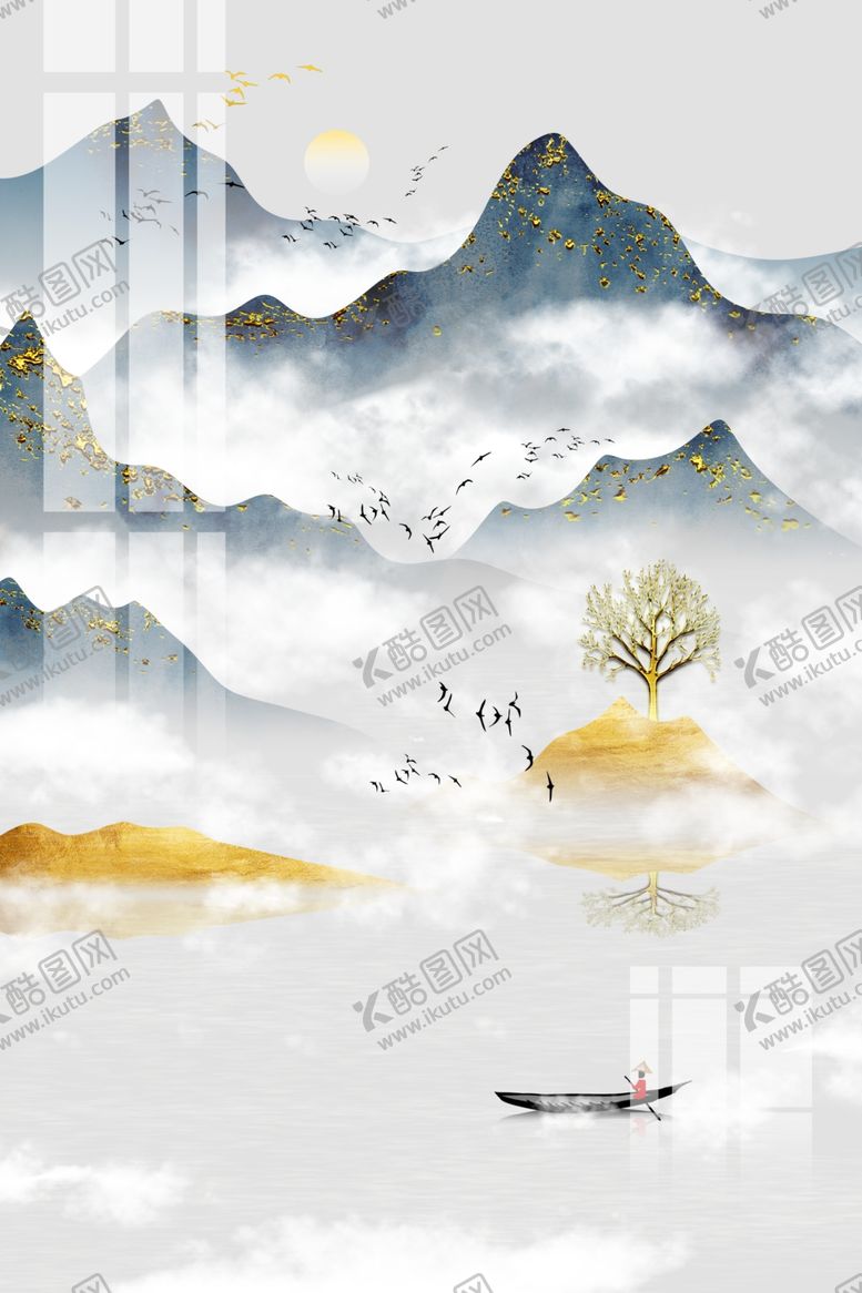 编号：42026409210618047917【酷图网】源文件下载-国风复古墙贴壁画背景素材