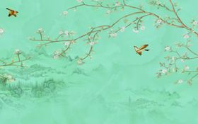 工笔花鸟背景墙装饰画中国风梅