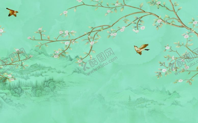 编号：47867605172317324119【酷图网】源文件下载-工笔花鸟背景墙装饰画