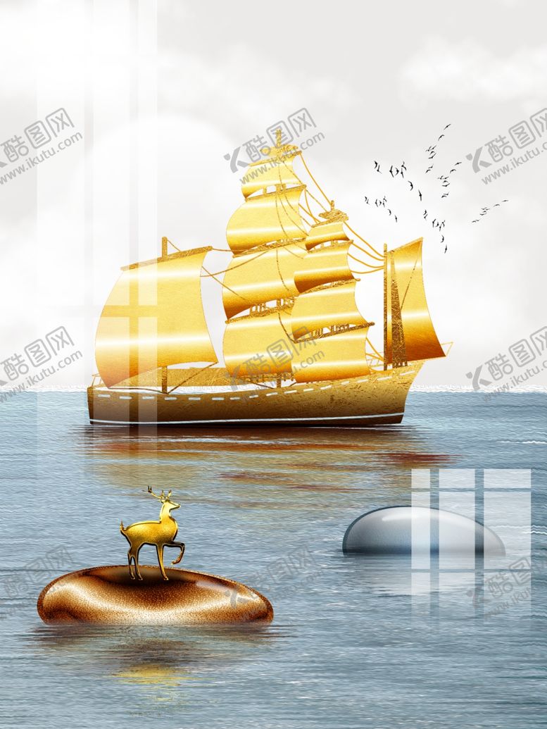 编号：34684010062346341720【酷图网】源文件下载-一帆风顺玄关画