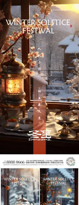 冬至节气海报天围炉煮茶寒冷二十四