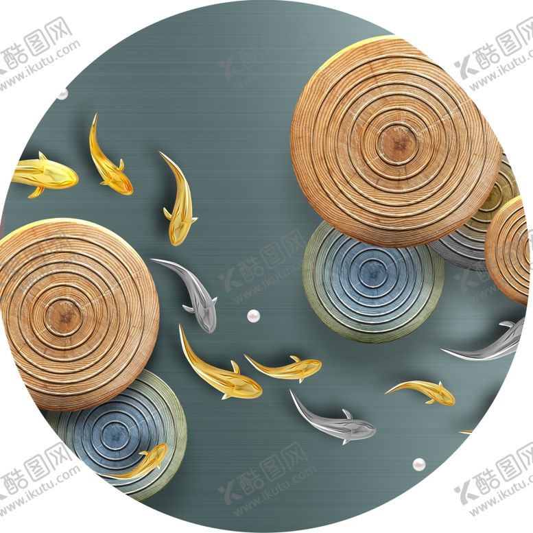 编号：26684501170507537433【酷图网】源文件下载-游鱼装饰画圆形挂画