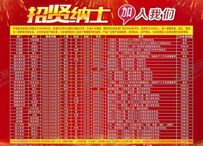 编号：24107104110429547423【酷图网】源文件下载-公司企业招聘招工广告