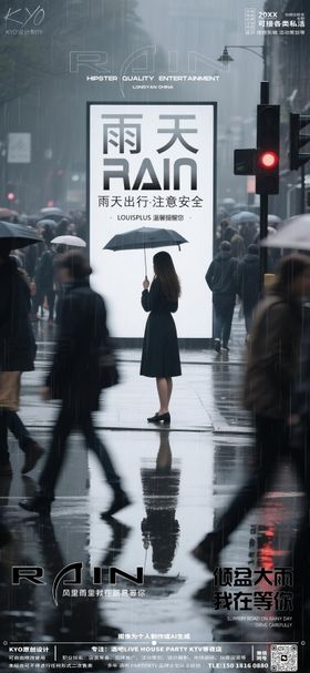 酒吧KTV温馨提示雨天街口美女海报