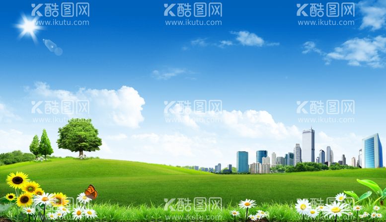 编号：83062612180050272999【酷图网】源文件下载-蓝天白云草地背景