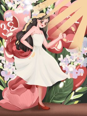 舞蹈剪影唯美插画女神节海报