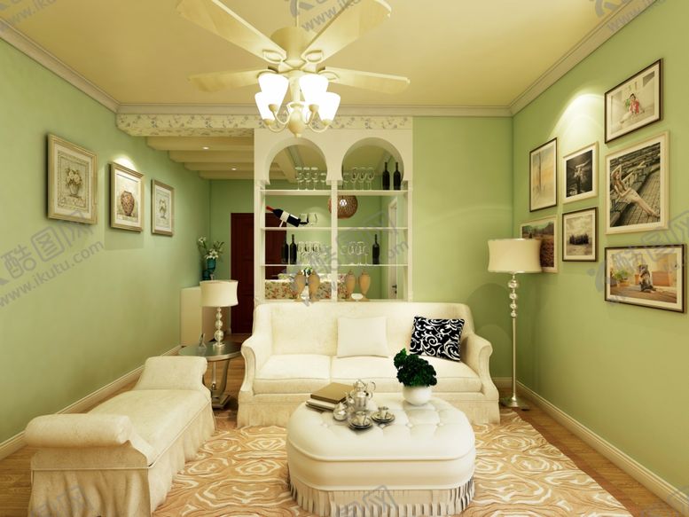 编号：96761309261445395129【酷图网】源文件下载-田园风格小户型客餐厅装修效果图