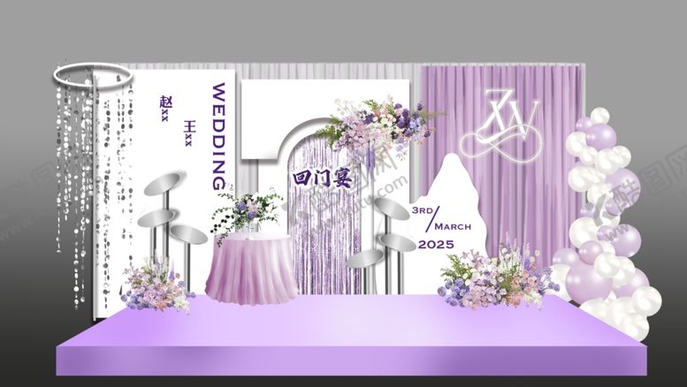 编号：23499606280024318313【酷图网】源文件下载-白紫色婚礼回门宴简约背景