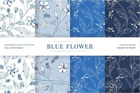 蓝色花卉图案布料展示