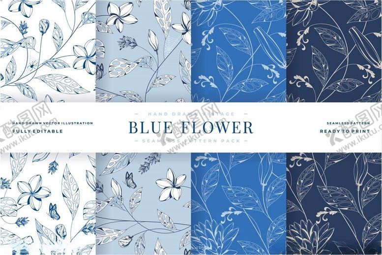 编号：71558504051327173328【酷图网】源文件下载-蓝色花卉图案布料展示
