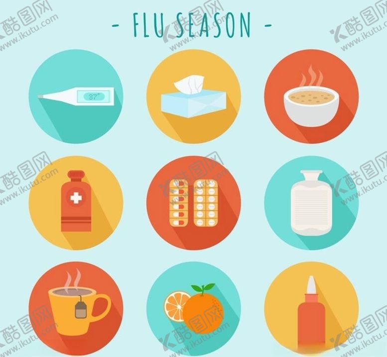 编号：39379010010701552492【酷图网】源文件下载-9款圆形流感季节图标