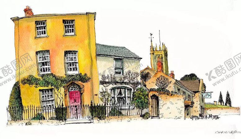 编号：66253410070514515968【酷图网】源文件下载-水彩建筑插画