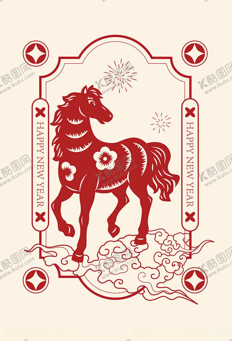 编号：82959804052359048208【酷图网】源文件下载-中式剪纸风骏马吉祥图案