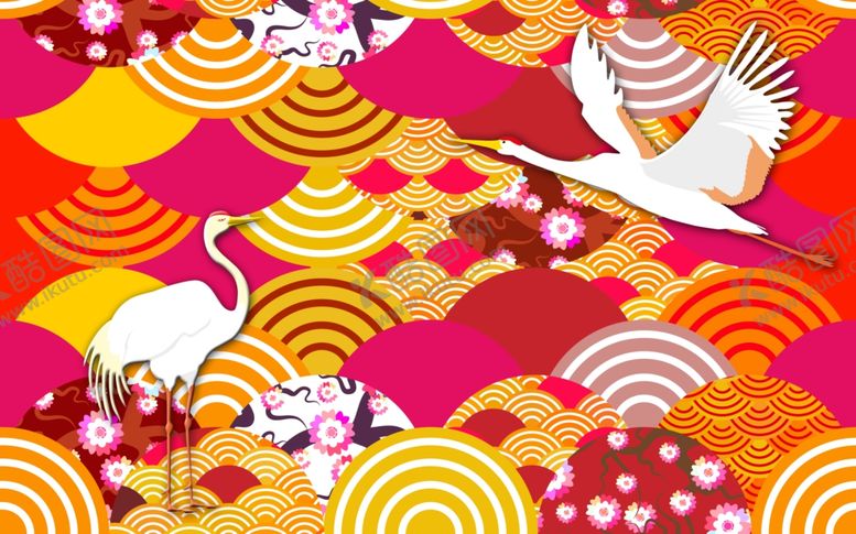 编号：80881909150429498598【酷图网】源文件下载-仙鹤国潮插画