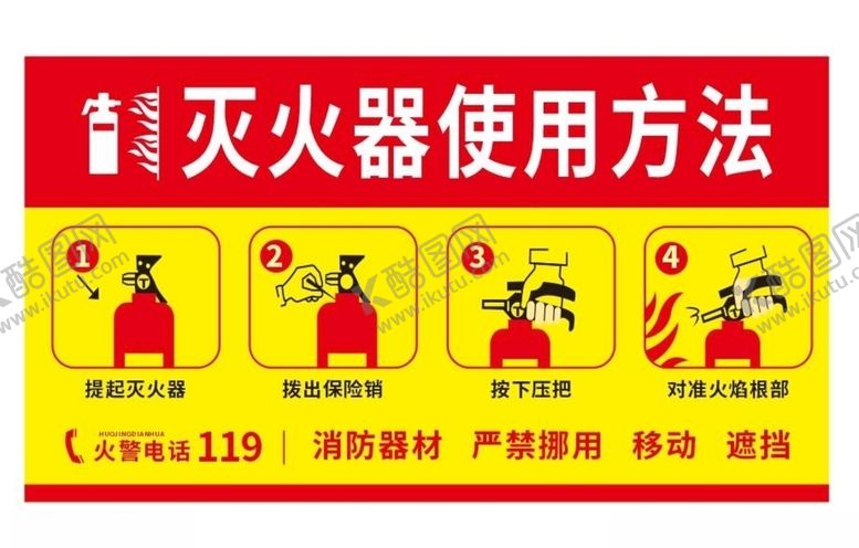 编号：12268710080448345555【酷图网】源文件下载-矢量灭火器使用方法
