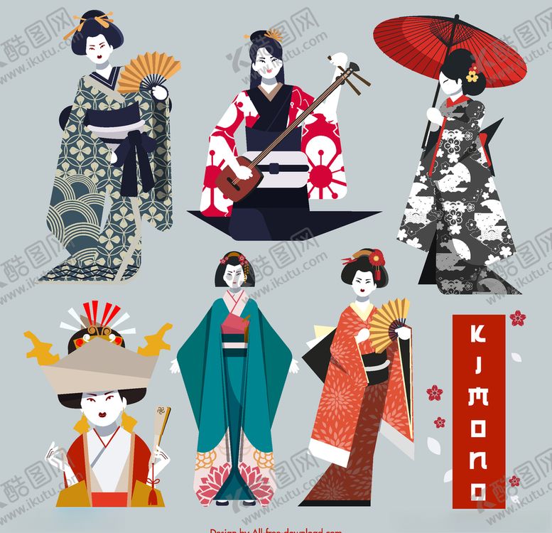编号：89214910170849321333【酷图网】源文件下载-6款创意日本艺妓