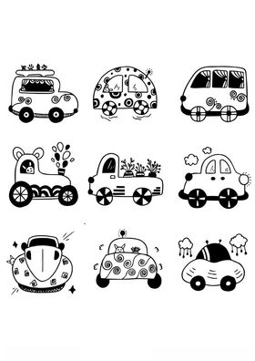 卡通风格多样车辆图案
