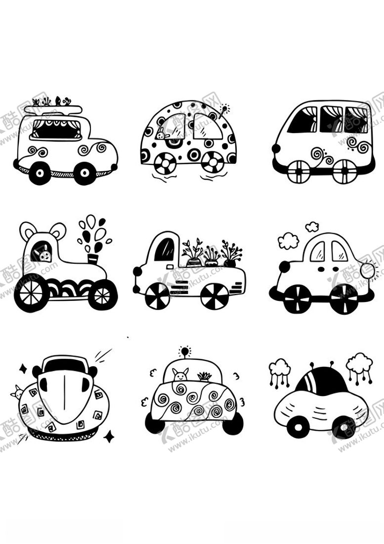 编号：58764811020003295151【酷图网】源文件下载-卡通风格多样车辆图案