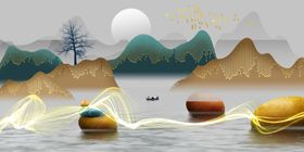 新中式金色山水石头装饰画