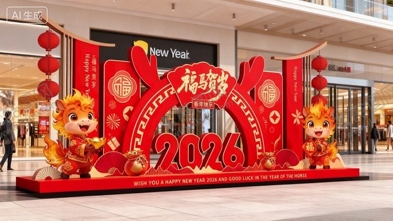 编号：33845104050934213656【酷图网】源文件下载-元旦春节新年美陈舞台装饰