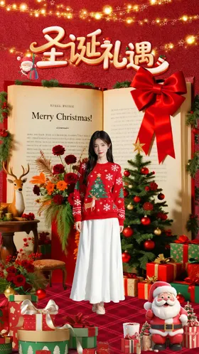 圣诞节礼遇季直播间贴片背景海报